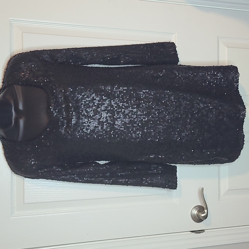 Mini Black Backless Sequin Dress Size Large